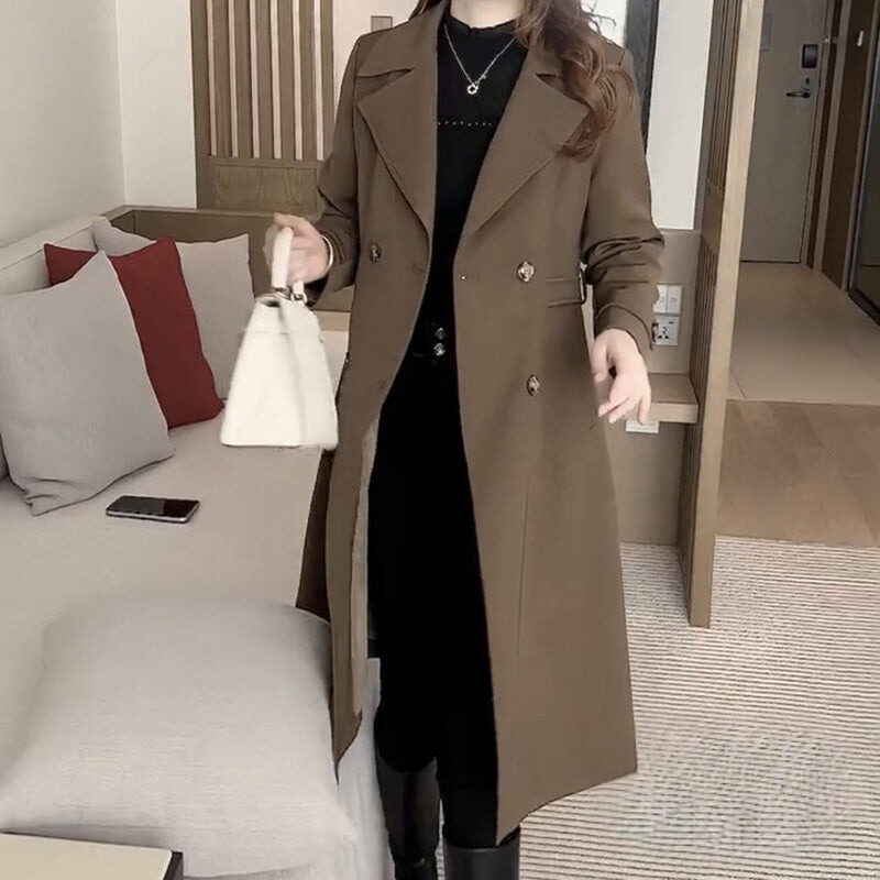 Women’s Knee-Length Coat Notch Lapel Open Front