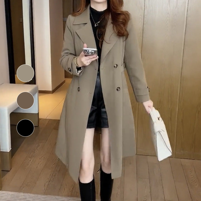Women’s Knee-Length Coat Notch Lapel Open Front