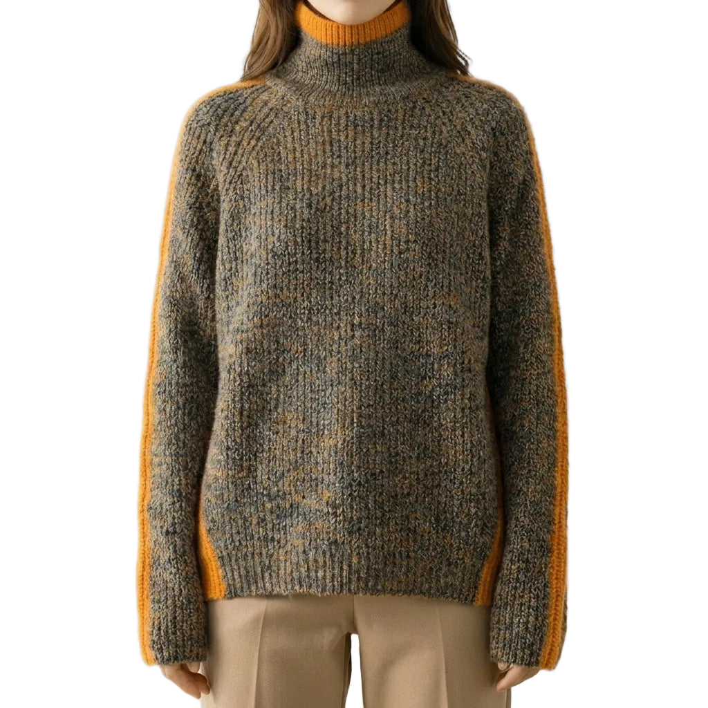 Women’s Knit Sweater Contrast Stripe Sleeves
