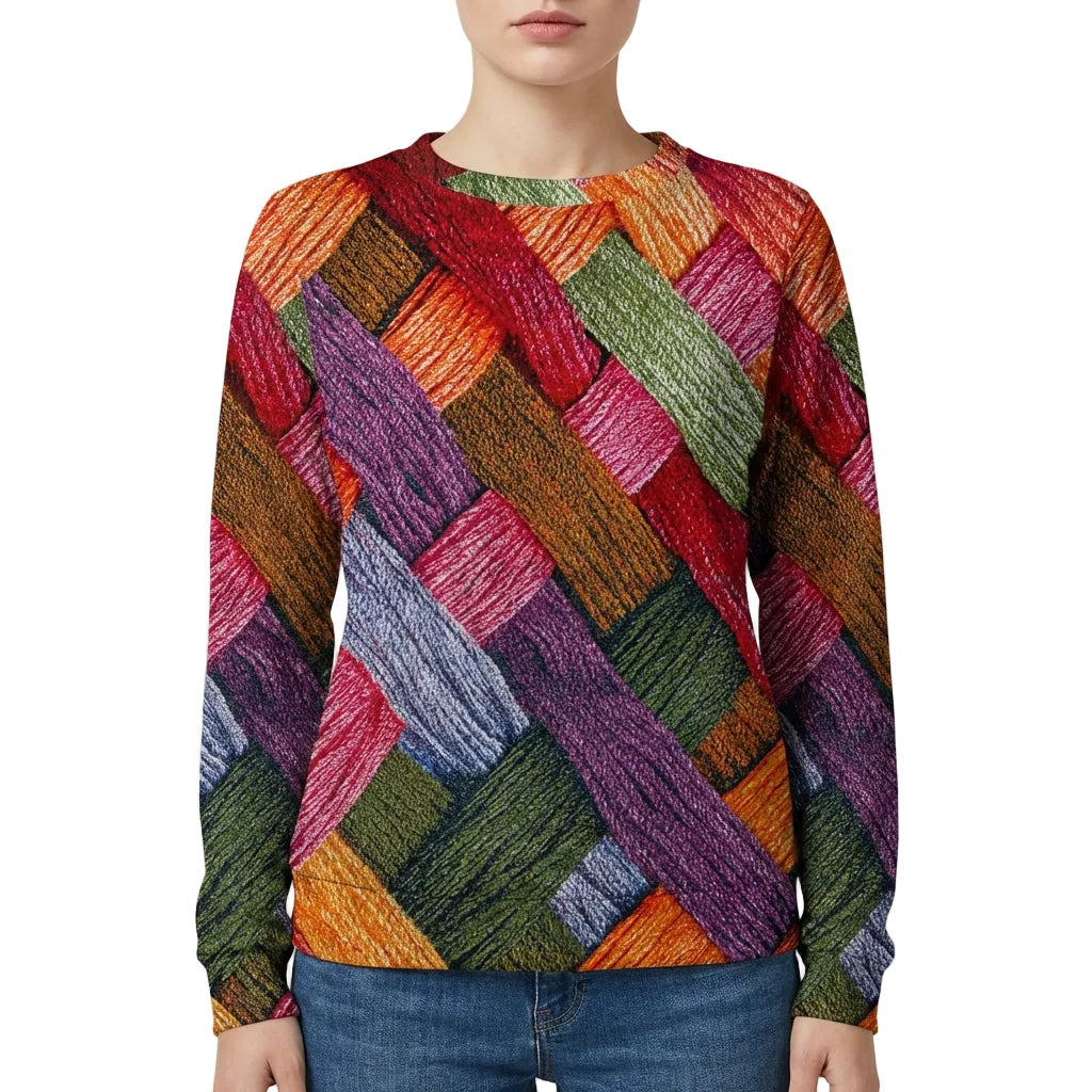 Women’s Knit Sweater Multicolor Basketweave Print