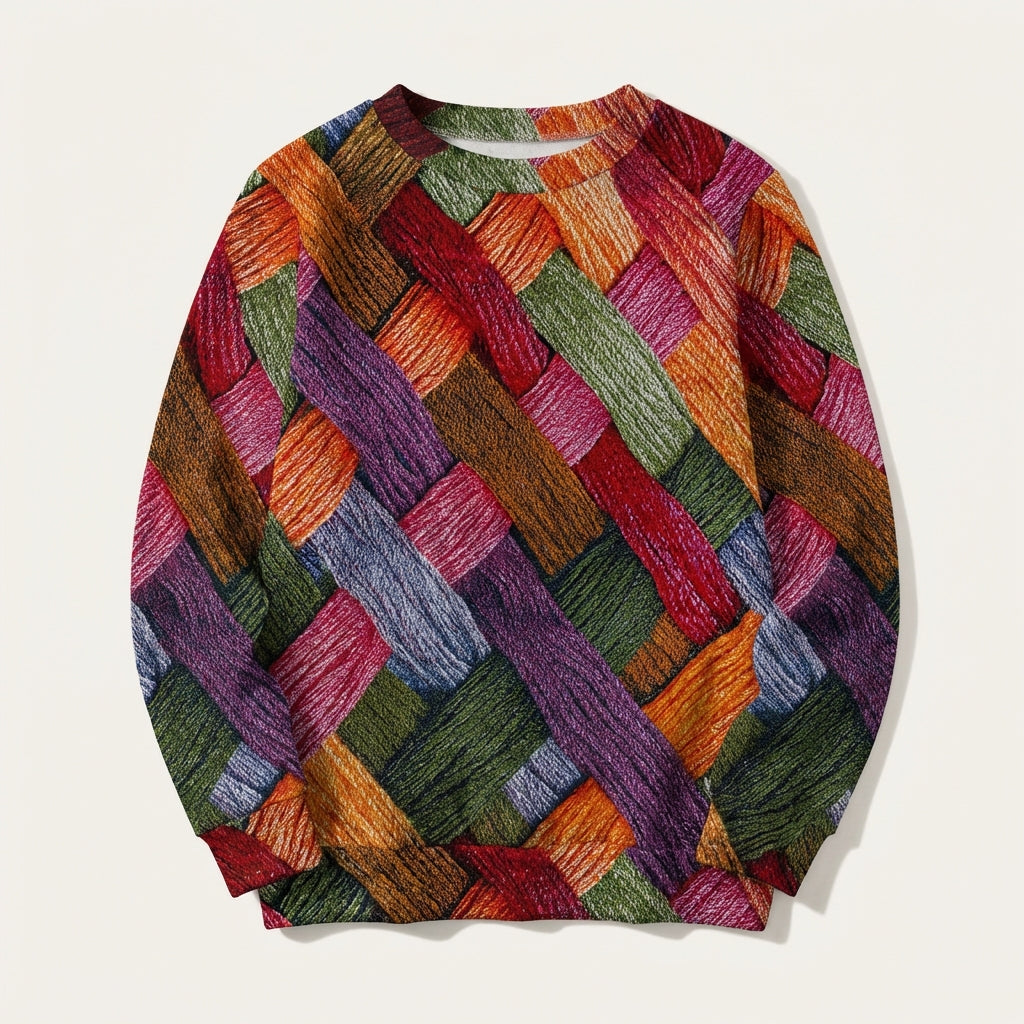 Women’s Knit Sweater Multicolor Basketweave Print