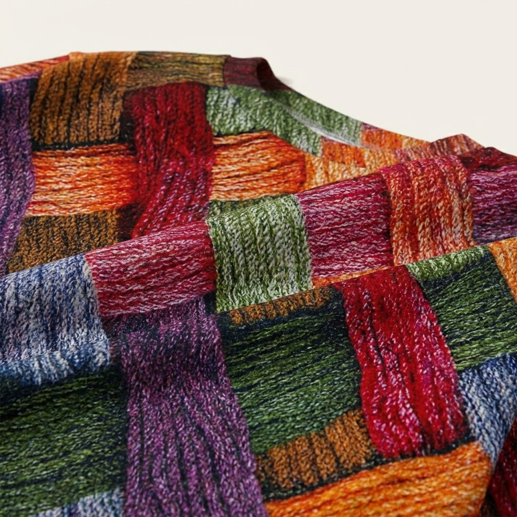 Women’s Knit Sweater Multicolor Basketweave Print