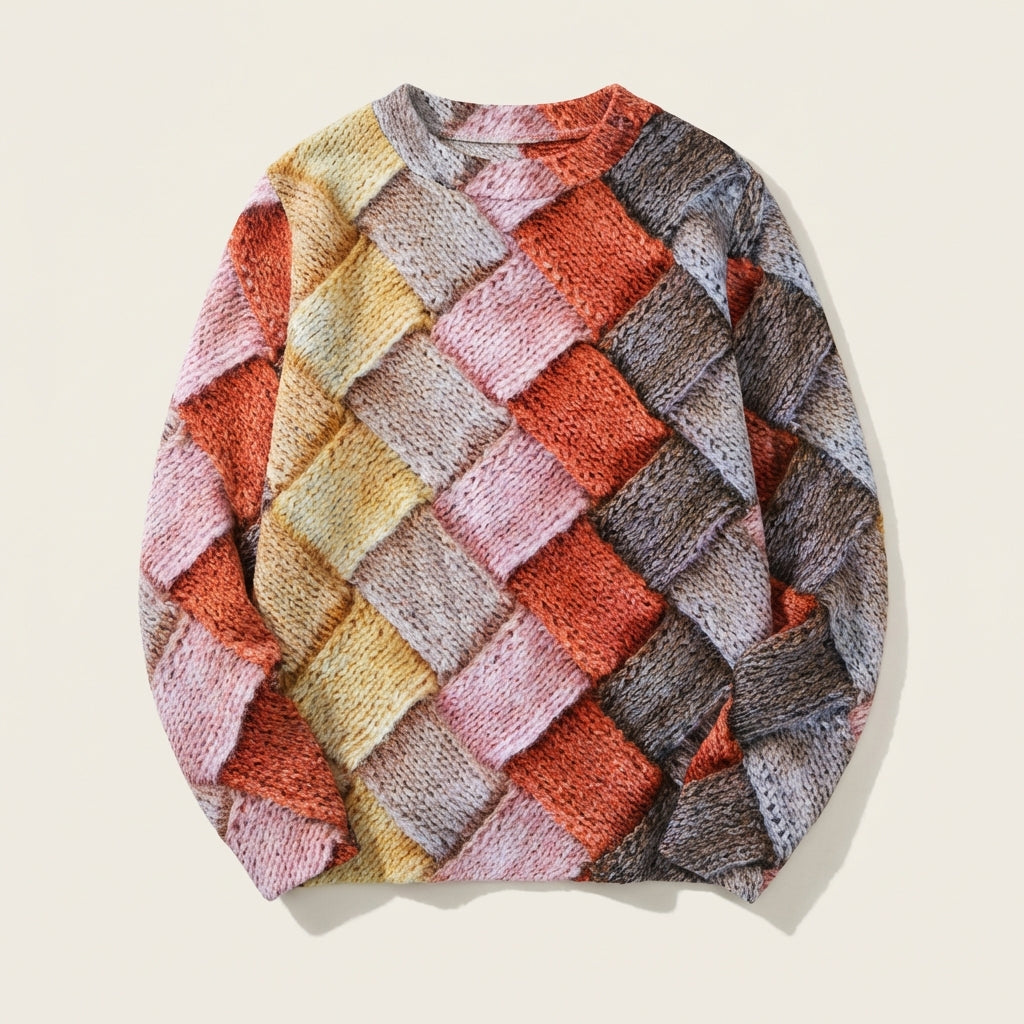 Women’s Knit Sweater Multicolor Basketweave Print