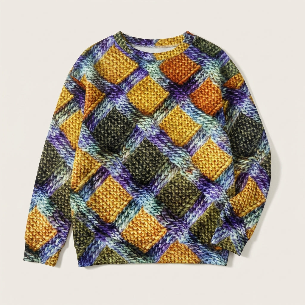 Women’s Knit Sweater Multicolor Basketweave Print