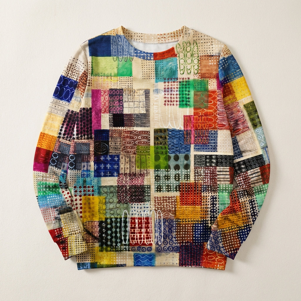 Women’s Knit Sweater Multicolor Basketweave Print