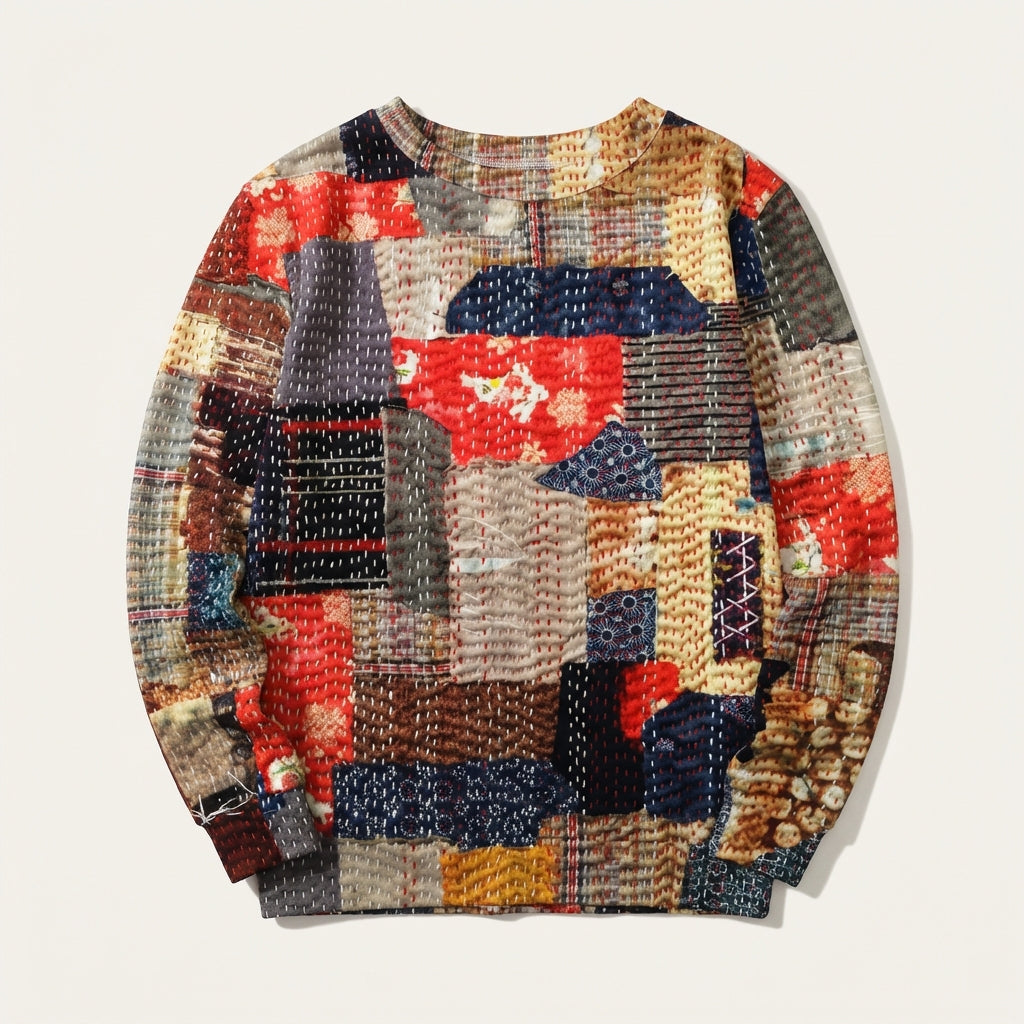 Women’s Knit Sweater Multicolor Basketweave Print