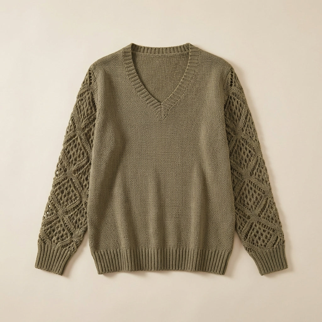 Women’s Knit Sweater Openwork Detail Sleeves