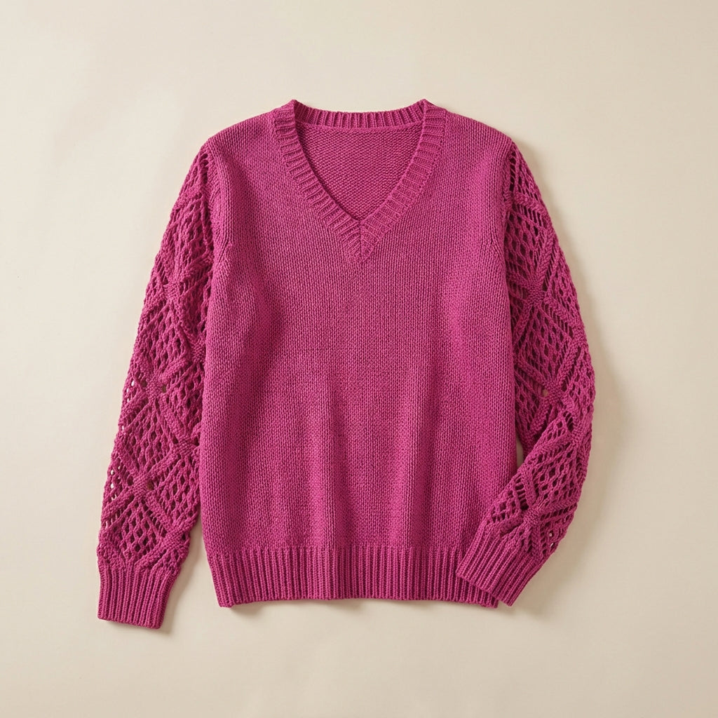 Women’s Knit Sweater Openwork Detail Sleeves