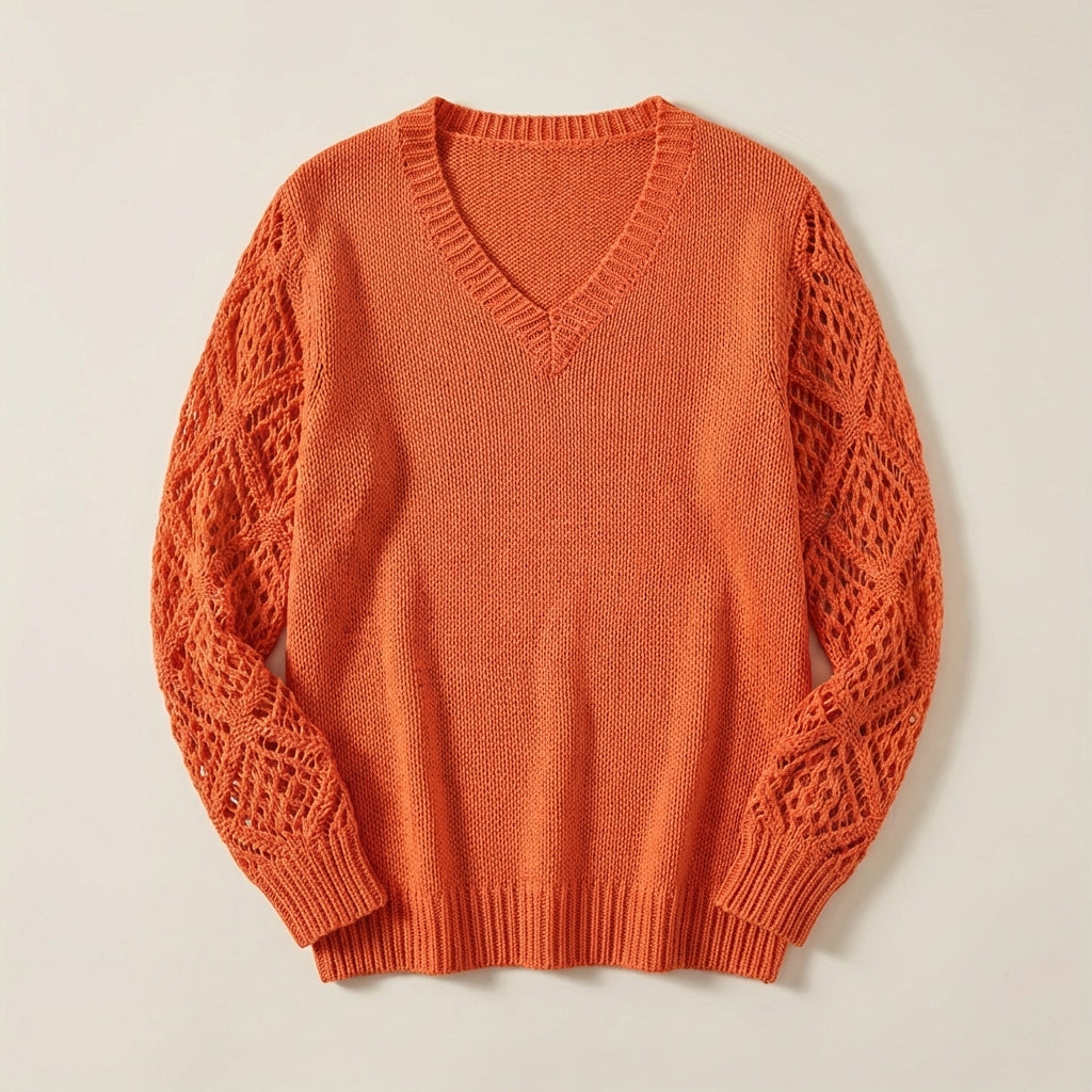 Women’s Knit Sweater Openwork Detail Sleeves