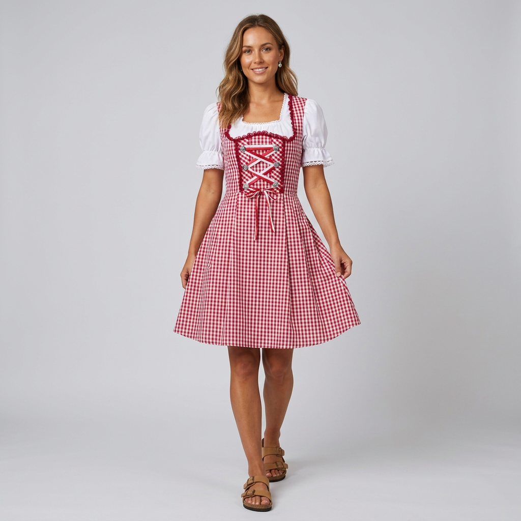 Women's Lace-Up Front Plaid Dress