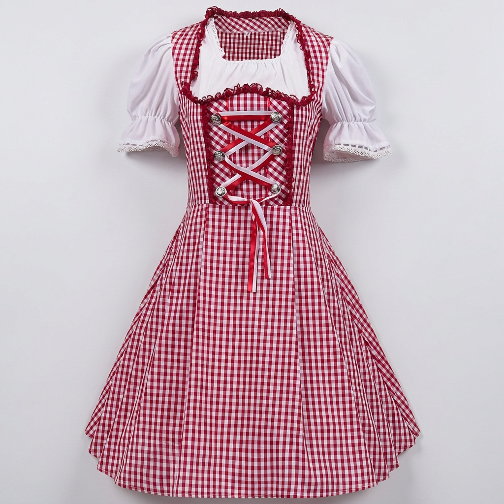 Women's Lace-Up Front Plaid Dress