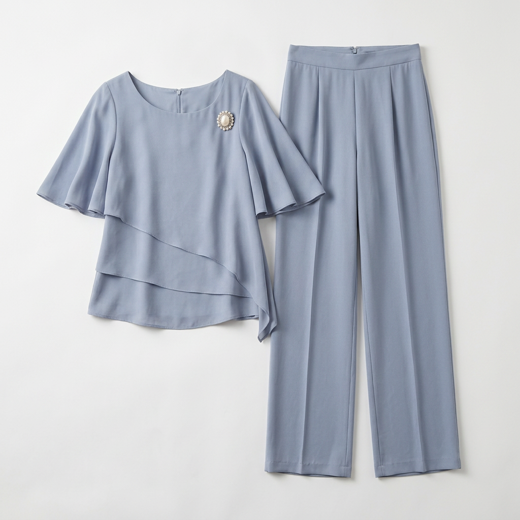 Women's Layered Asymmetric Top and Wide-Leg Pants Set