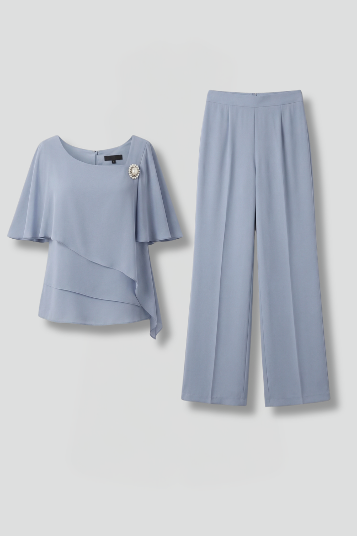 Women’s Top and Trousers Set with Layered Top and Straight Legs 1