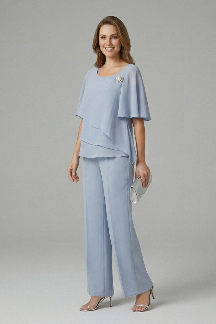 Women’s Top and Trousers Set with Layered Top and Straight Legs 2