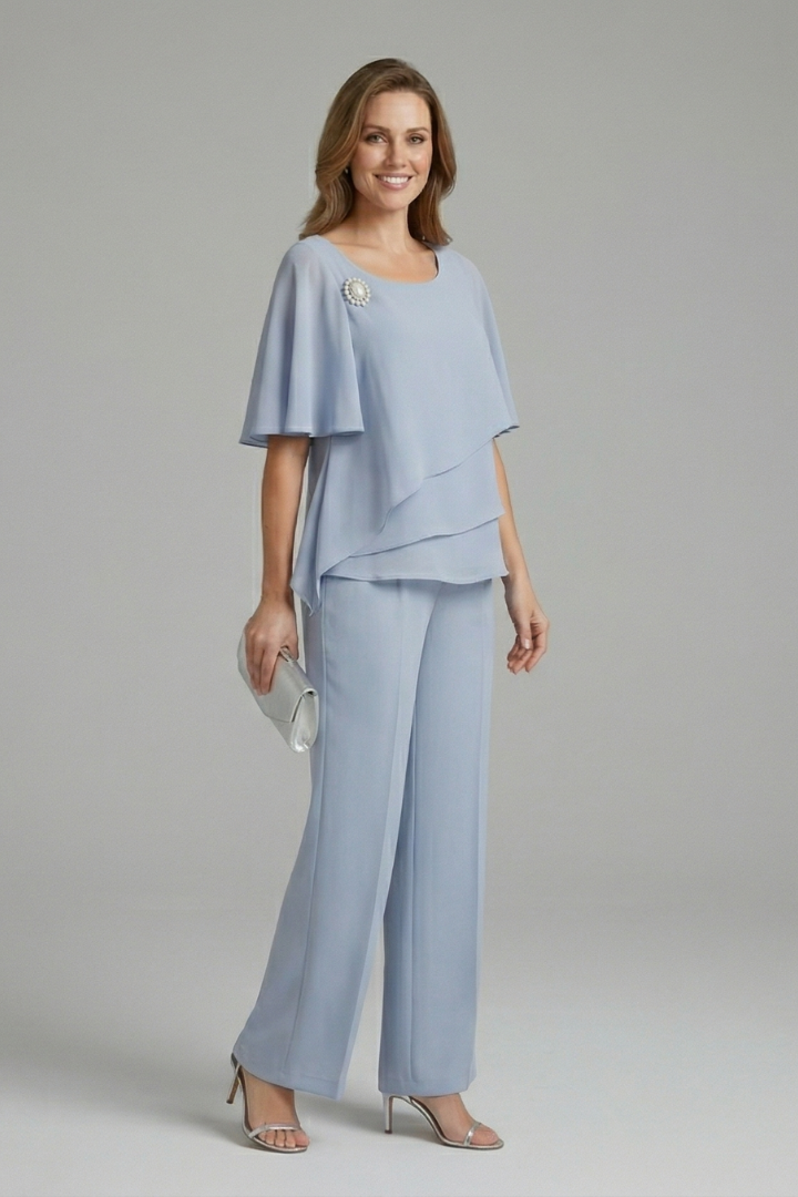 Women’s Top and Trousers Set with Layered Top and Straight Legs 3