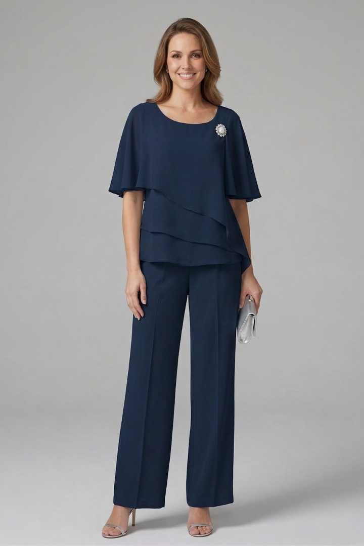 Women’s Top and Trousers Set with Layered Top and Straight Legs 5