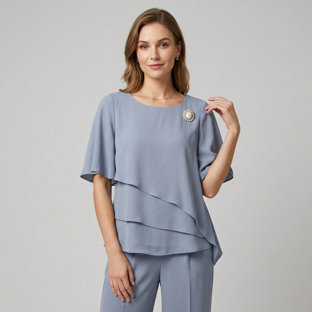 Women's Layered Asymmetric Top and Wide-Leg Pants Set
