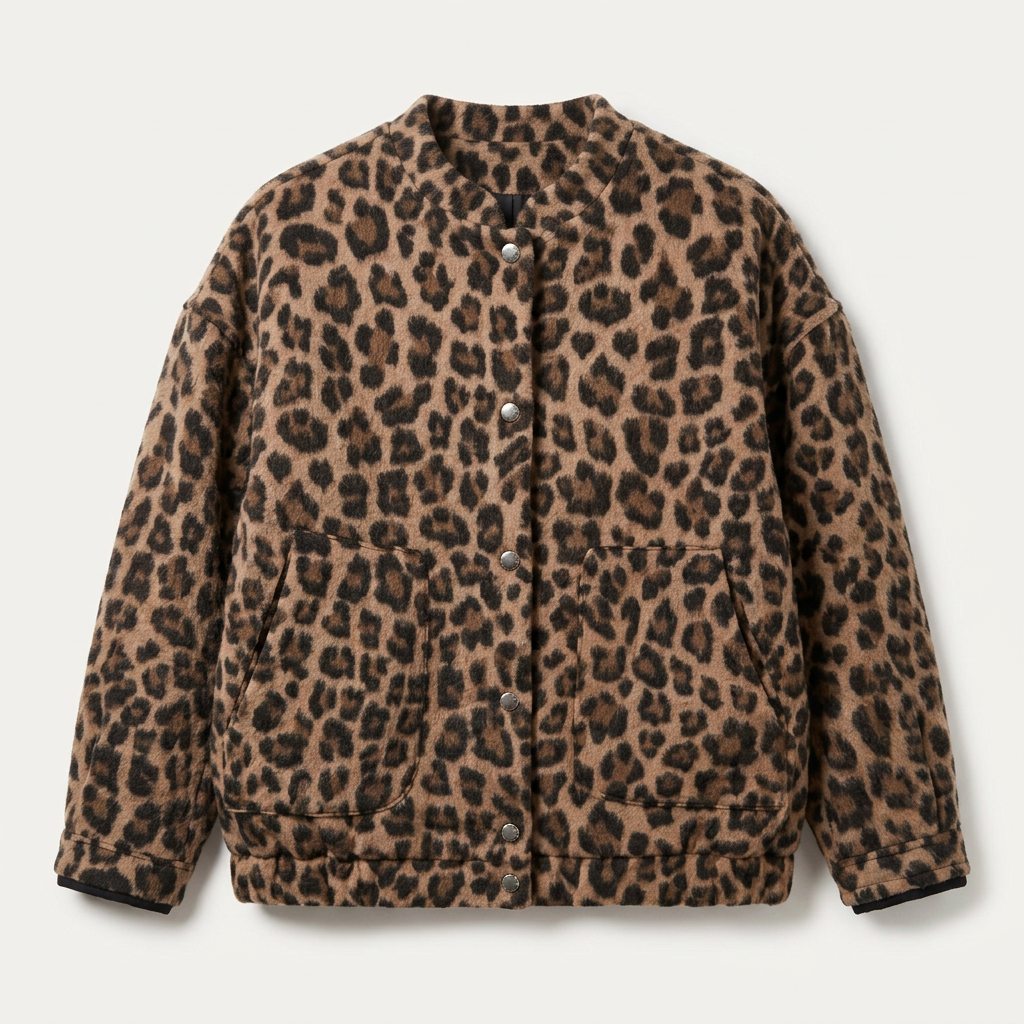 Women’s Leopard Print Jacket Snap Button Front Closure
