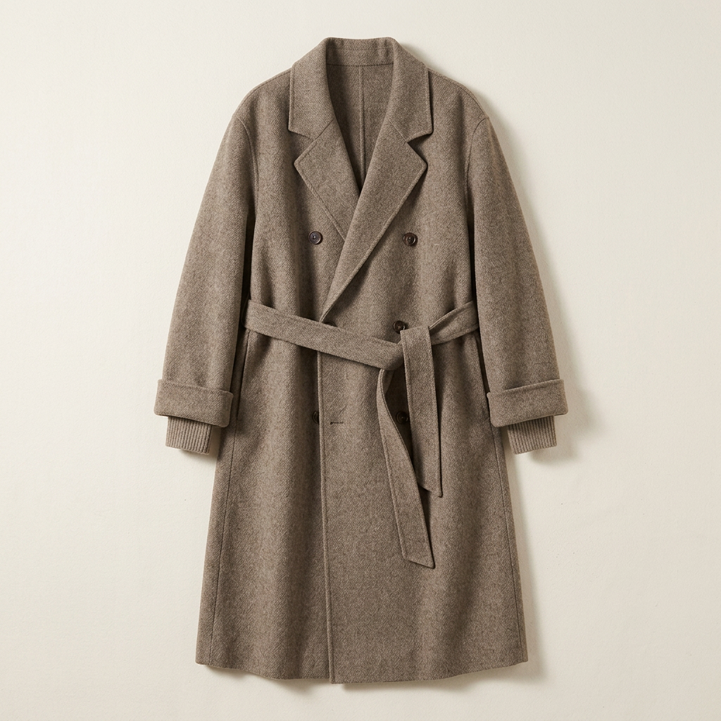 Women’s Long Coat Double Breasted Buttons Waist Belt