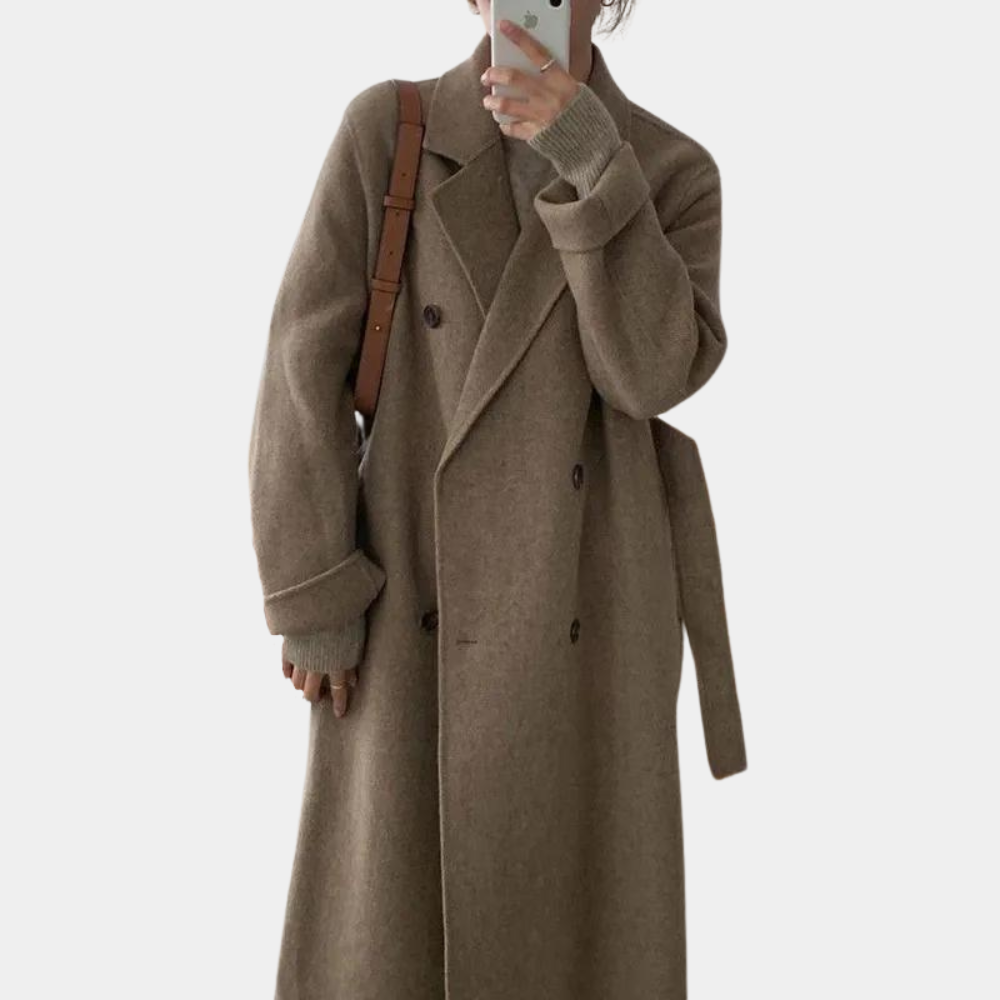 Amelia Women's Long Winter Coat – Elegant Double-Breasted with Warm Lining 0