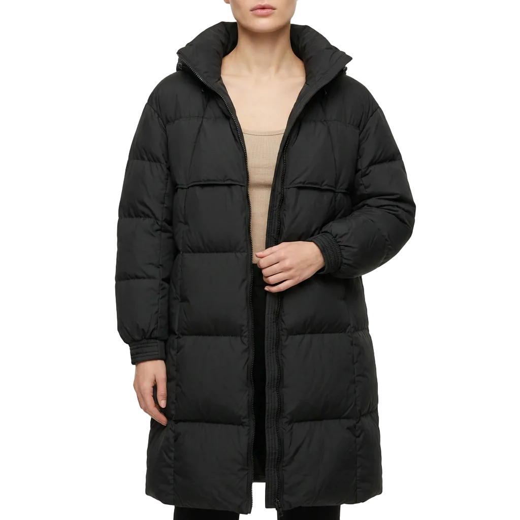 Women’s Long Puffer Coat Full Front Zipper Hooded Style