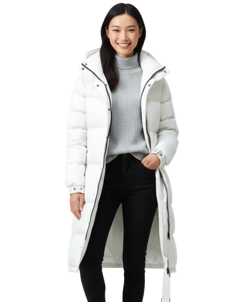 Zahra Women's Long Winter Coat – Warm Quilted Jacket with Hood and High Collar 0