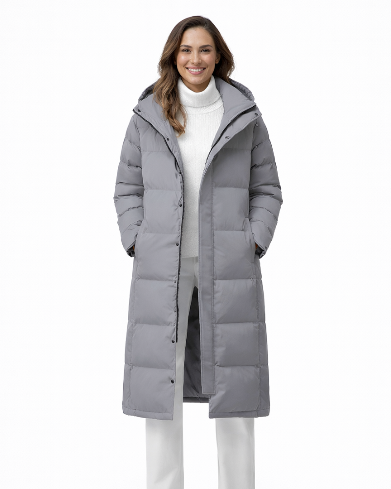 Zahra Women's Long Winter Coat – Warm Quilted Jacket with Hood and High Collar 2