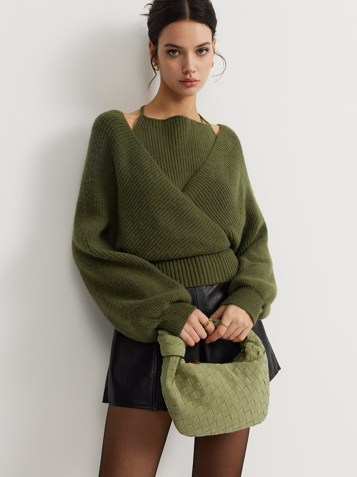 2 in 1 Bat Sleeve Halter Knit Top 2