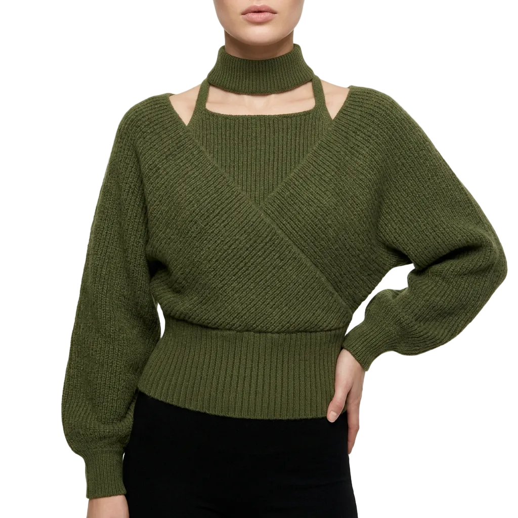 Women’s Long Sleeve Crop Sweater with Halter Neckline
