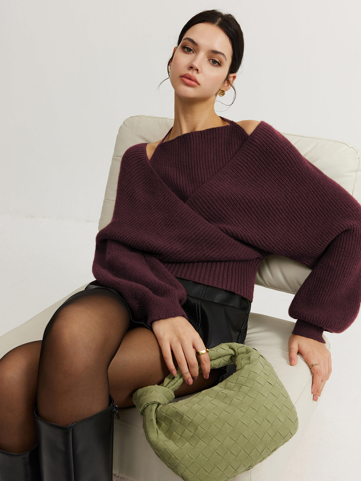 2 in 1 Bat Sleeve Halter Knit Top 11