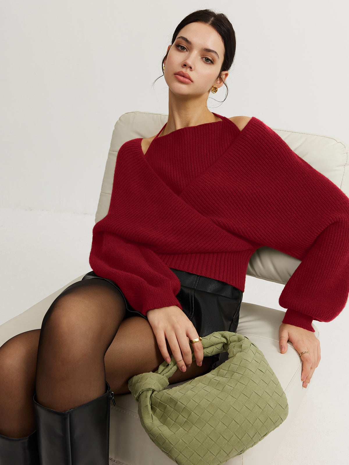2 in 1 Bat Sleeve Halter Knit Top 12