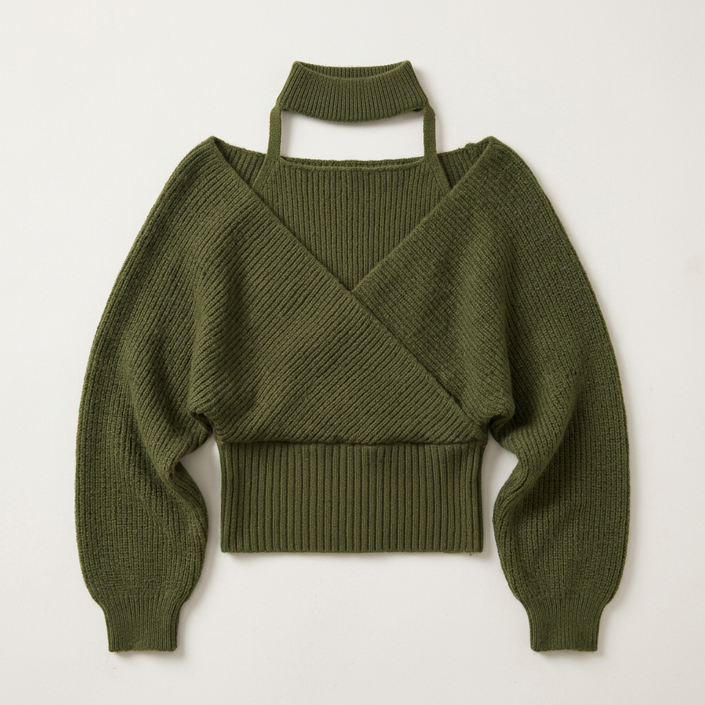 Women’s Long Sleeve Crop Sweater with Halter Neckline