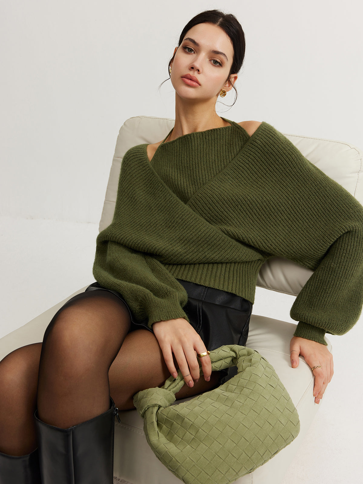 2 in 1 Bat Sleeve Halter Knit Top 0