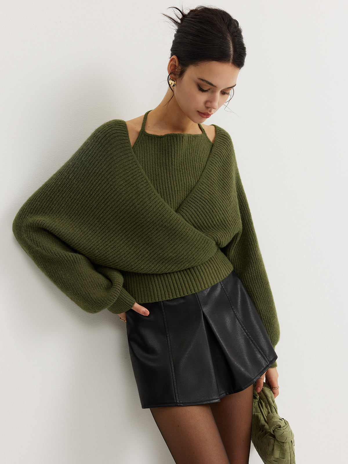 2 in 1 Bat Sleeve Halter Knit Top 5