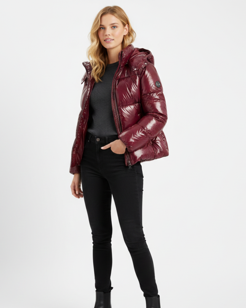 Gigi Women's Shiny Puffer Jacket – Warm Quilted Jacket with Removable Hood 0