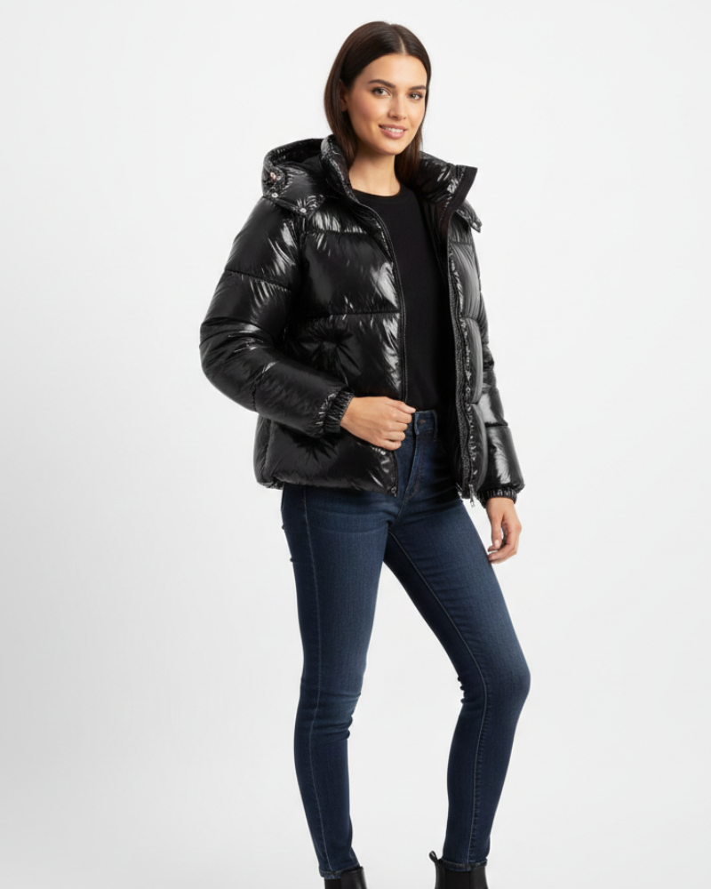 Gigi Women's Shiny Puffer Jacket – Warm Quilted Jacket with Removable Hood 1