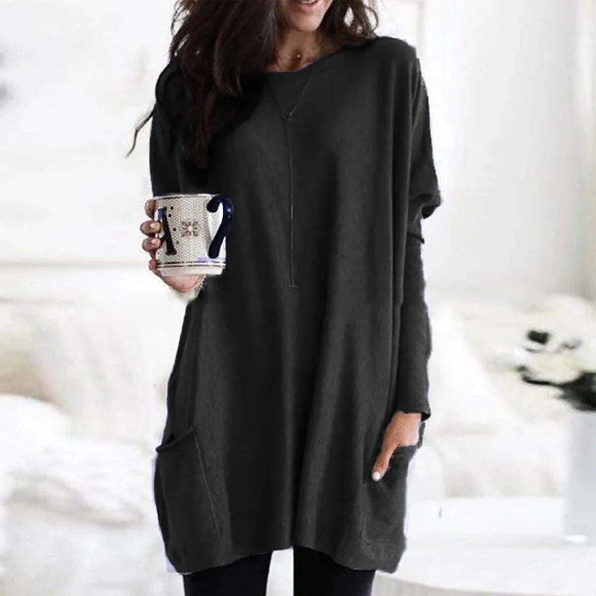 Women's Longline Batwing Sleeve Tunic Sweater