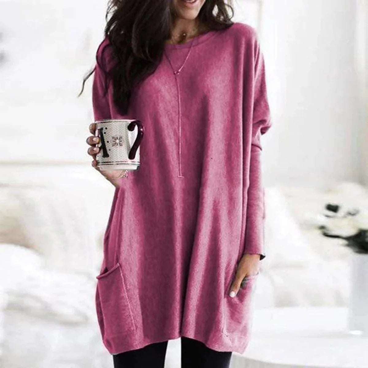 Women's Longline Batwing Sleeve Tunic Sweater