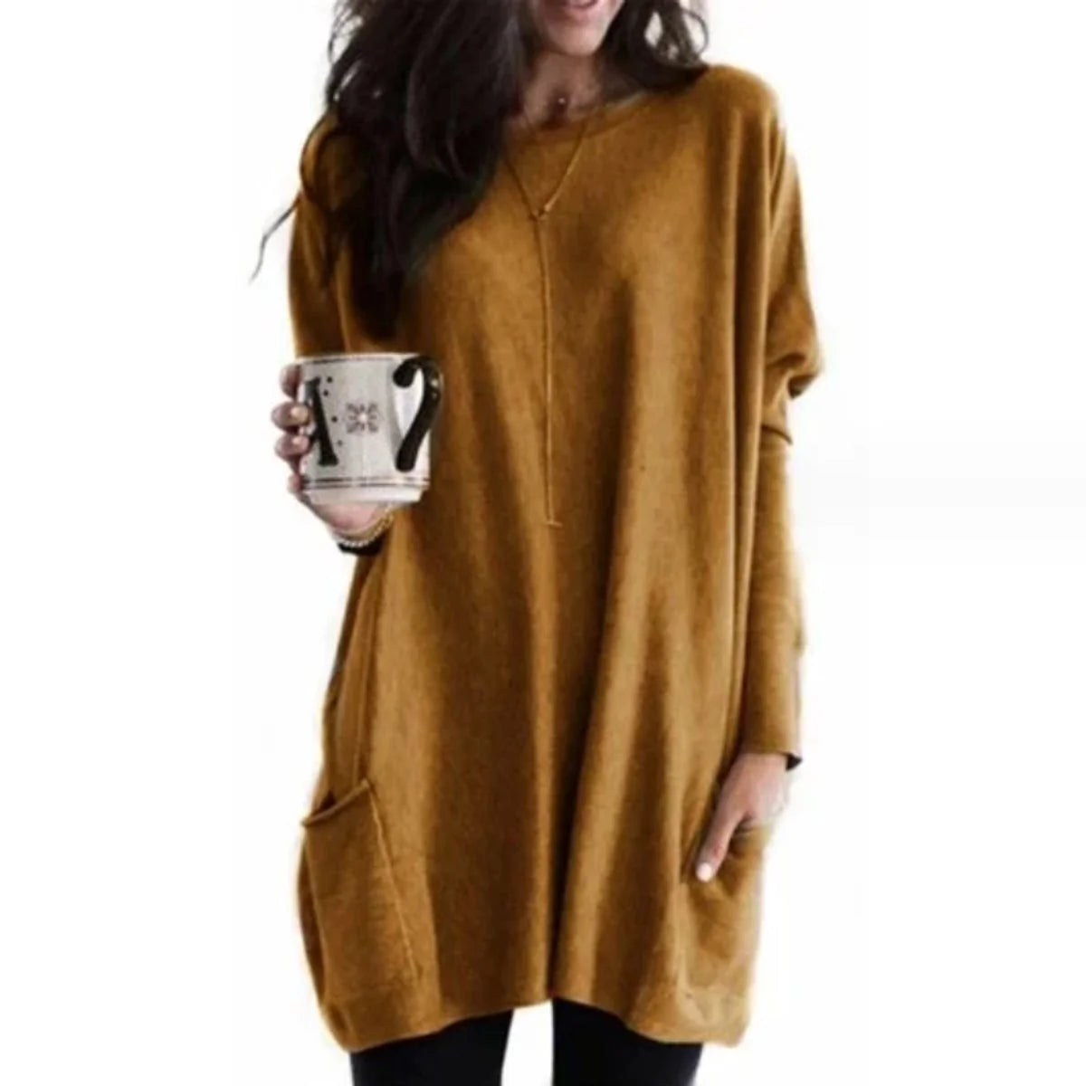 Women's Longline Batwing Sleeve Tunic Sweater