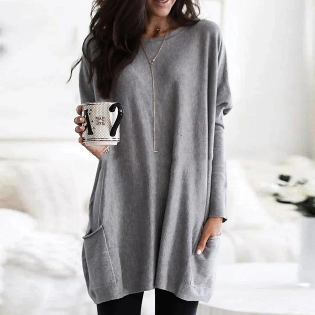 Women's Longline Batwing Sleeve Tunic Sweater