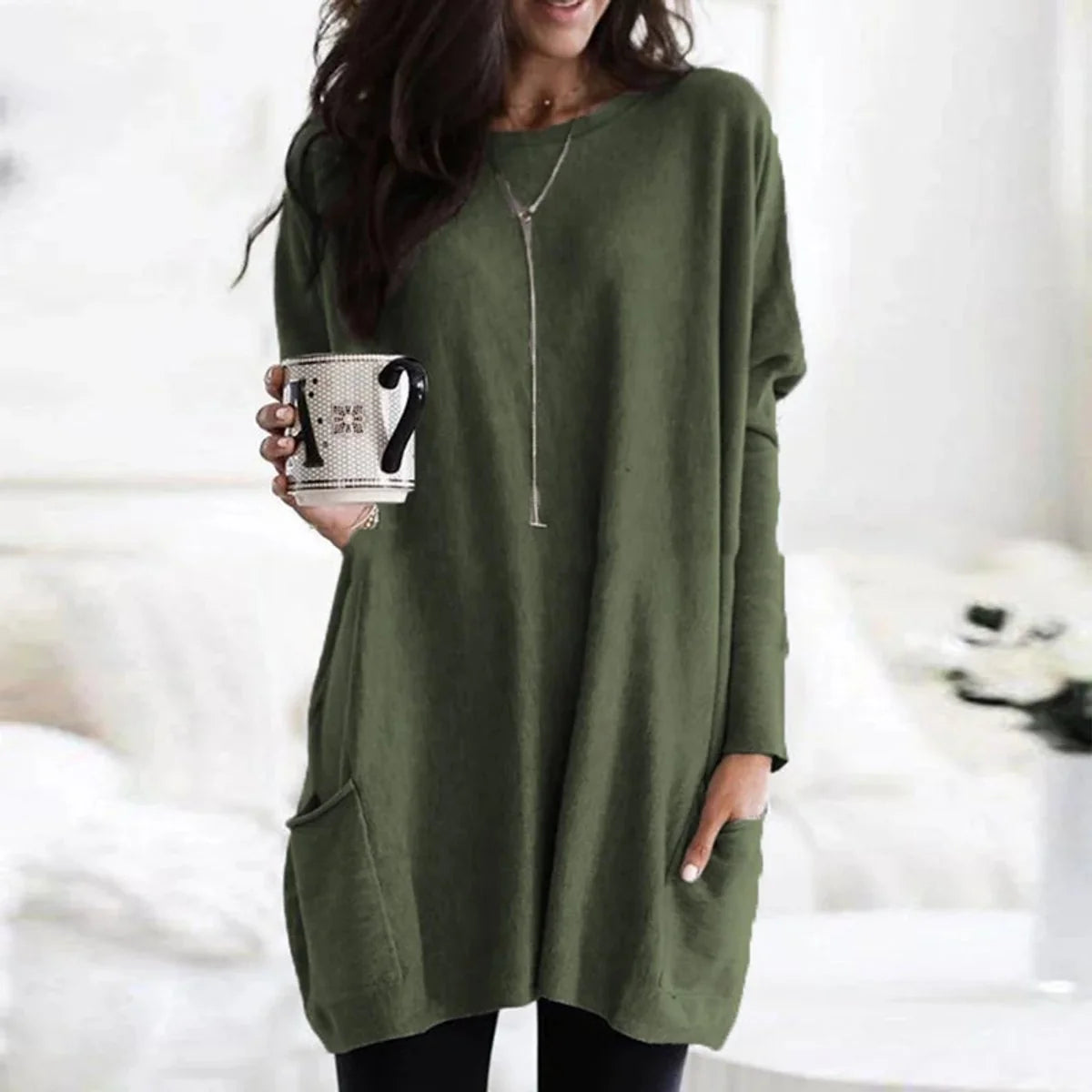 Women's Longline Batwing Sleeve Tunic Sweater