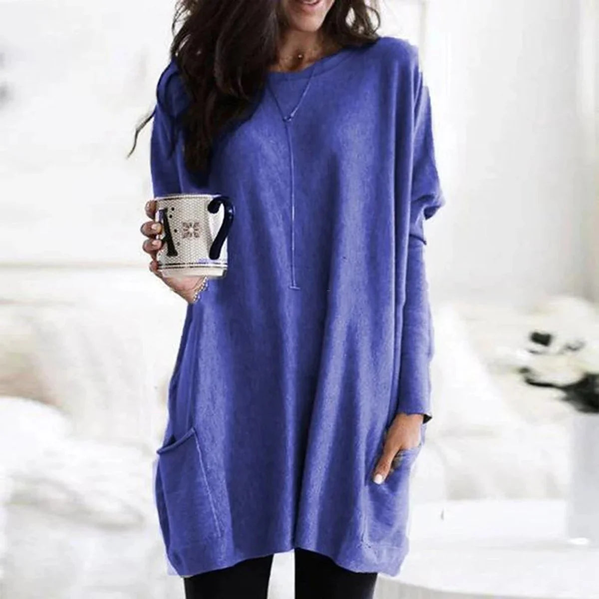 Women's Longline Batwing Sleeve Tunic Sweater