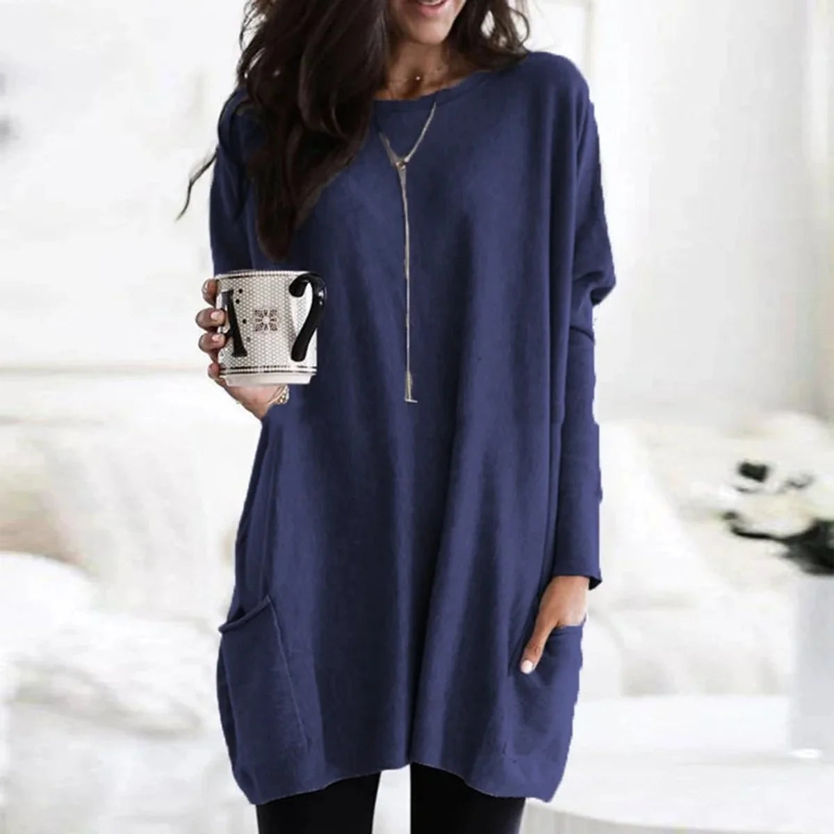 Women's Longline Batwing Sleeve Tunic Sweater