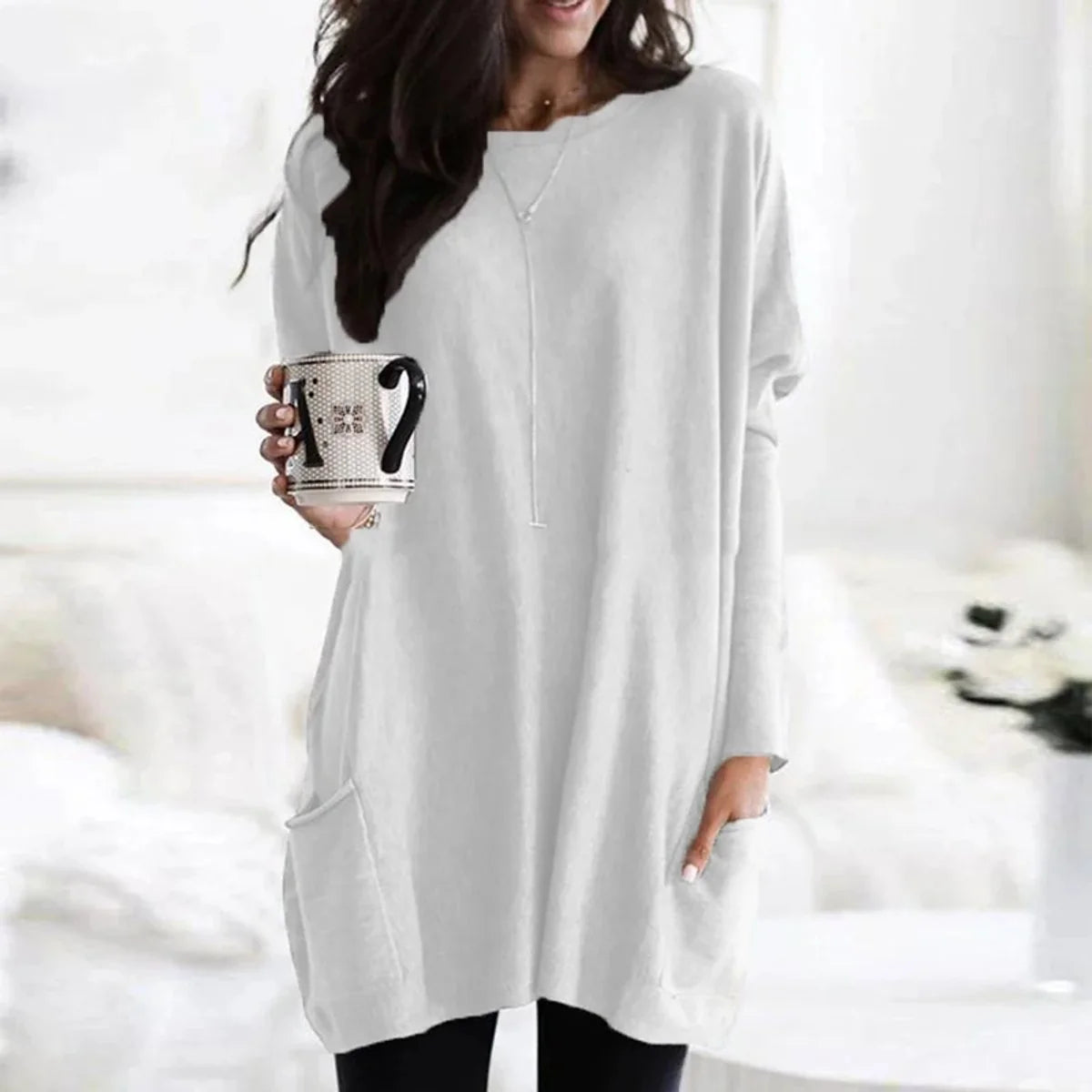 Women's Longline Batwing Sleeve Tunic Sweater