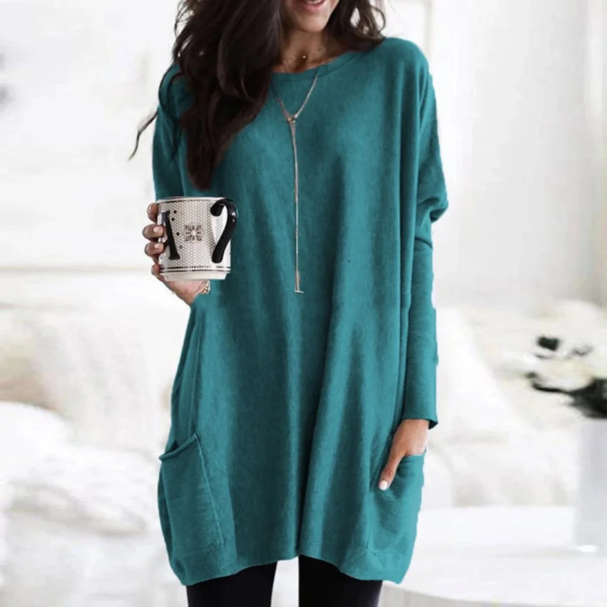 Women's Longline Batwing Sleeve Tunic Sweater