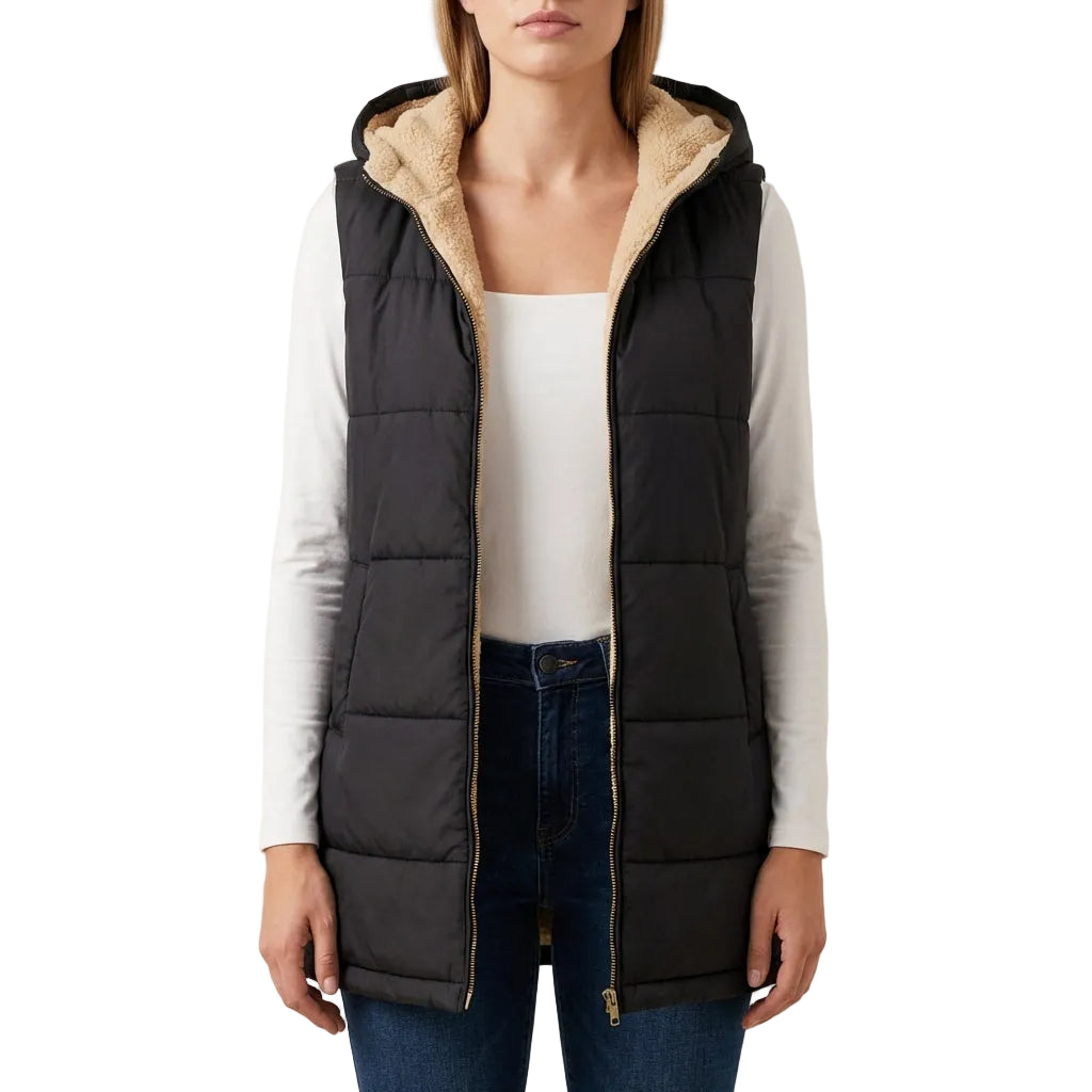 Women’s Longline Vest Front Zip Sleeveless Hooded Design
