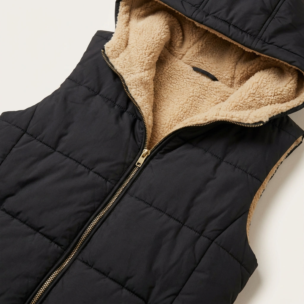Women’s Longline Vest Front Zip Sleeveless Hooded Design