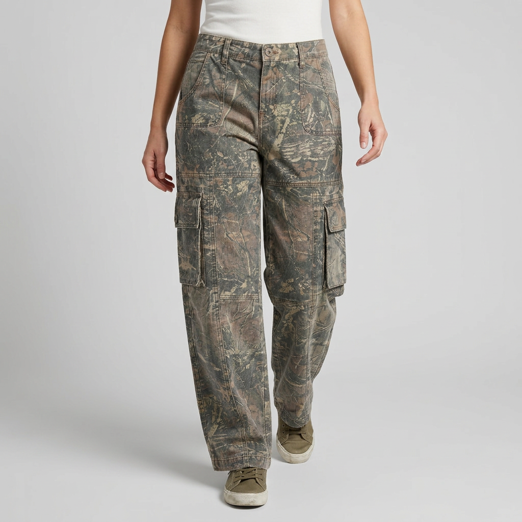 Women's Low-Rise Camo Wide-Leg Cargo Pants
