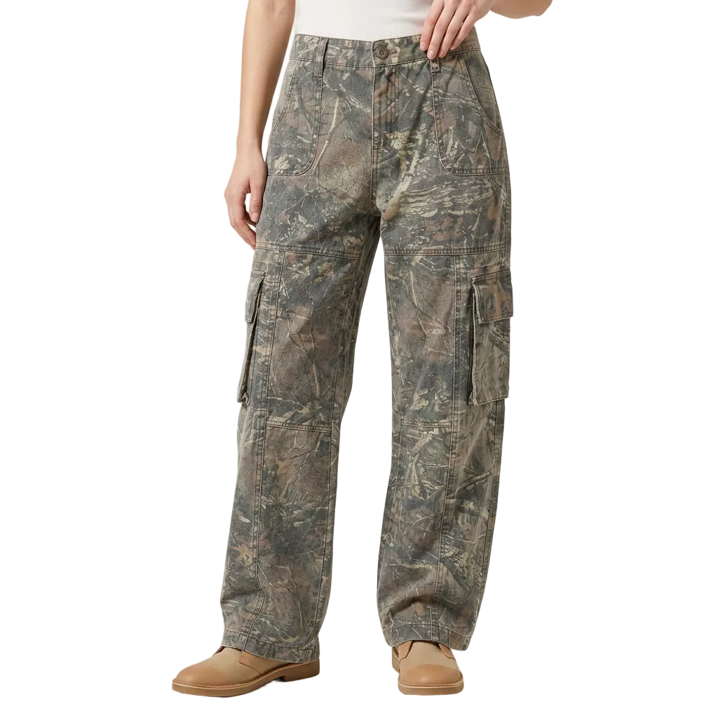 Women's Low-Rise Camo Wide-Leg Cargo Pants