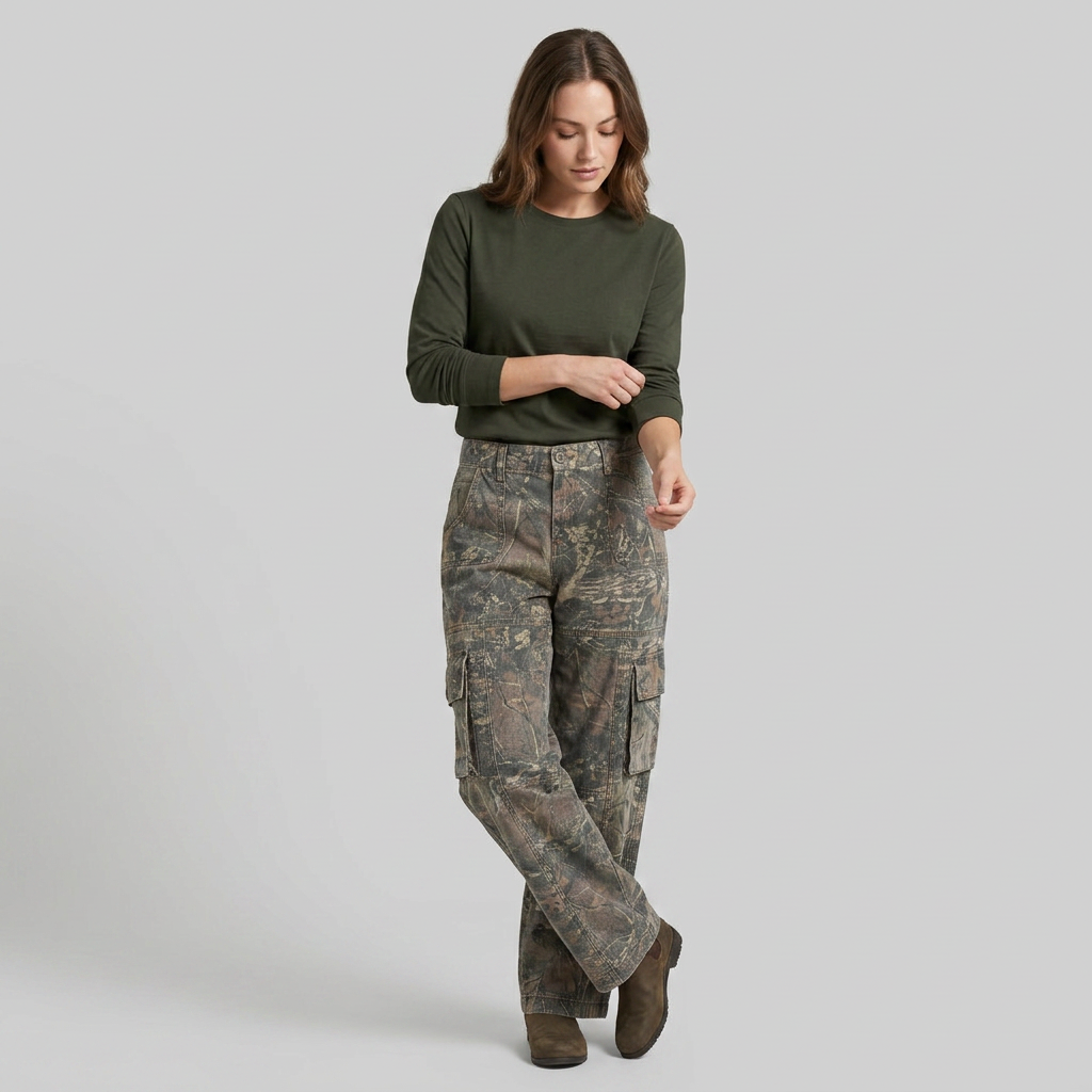 Women's Low-Rise Camo Wide-Leg Cargo Pants